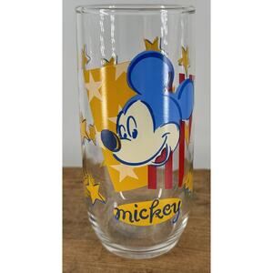 Vintage Mickey Mouse Drinking Glass Anchor Hocking Disney Yellow Stars 16 oz